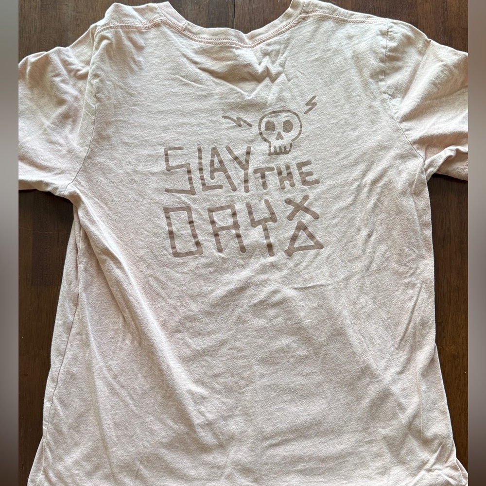 Dutch Bros Slay the Day t-shirt | light salmon cream color | size Large